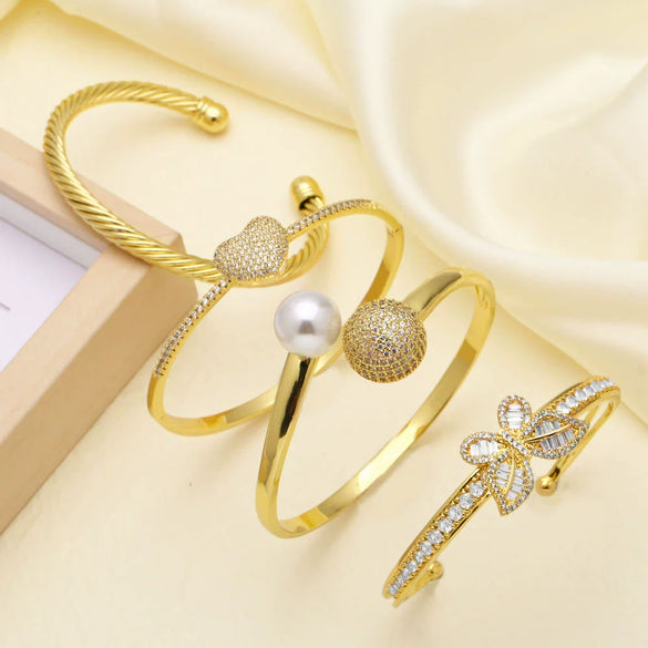 Wholesale Women's Minimalist Geometric Copper Pearl Gold Plated Butterfly Love Bracelet