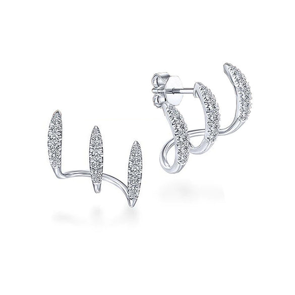 Wholesale Women's Minimalist Geometric Copper Zircon Threeclaw Curved Ear Clip Earrings