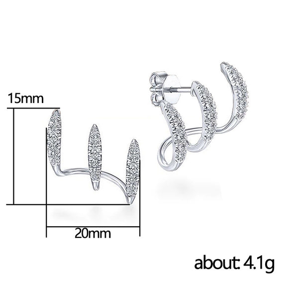 Wholesale Women's Minimalist Geometric Copper Zircon Threeclaw Curved Ear Clip Earrings