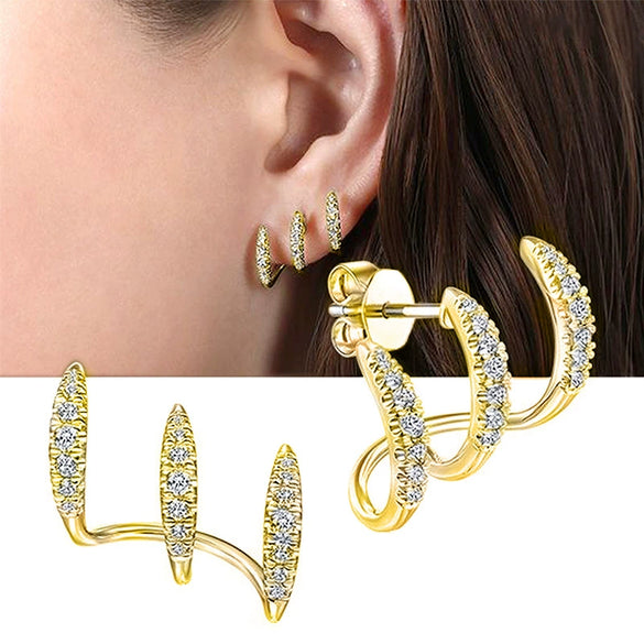 Wholesale Women's Minimalist Geometric Copper Zircon Threeclaw Curved Ear Clip Earrings