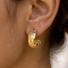 Wholesale Women's Minimalist Geometric Cshaped Floral Texture Stainless Steel Vacuum Real Gold Plated Earrings