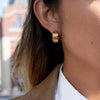Wholesale Women's Minimalist Geometric Cshaped Floral Texture Stainless Steel Vacuum Real Gold Plated Earrings