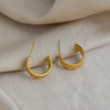 Wholesale Women's Minimalist Geometric Cshaped Floral Texture Stainless Steel Vacuum Real Gold Plated Earrings
