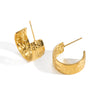 Wholesale Women's Minimalist Geometric Cshaped Floral Texture Stainless Steel Vacuum Real Gold Plated Earrings