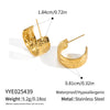Wholesale Women's Minimalist Geometric Cshaped Floral Texture Stainless Steel Vacuum Real Gold Plated Earrings