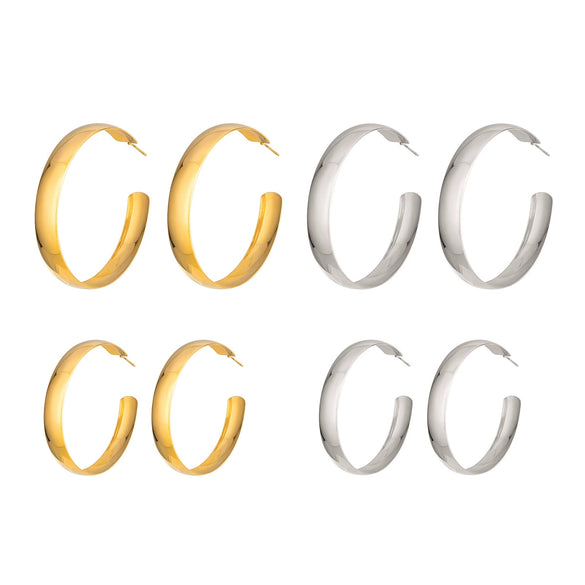 Wholesale Women's Minimalist Geometric Cshaped Stainless Steel Earrings With Vacuum Real Gold Plating