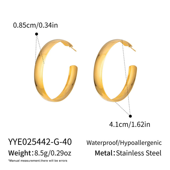 Wholesale Women's Minimalist Geometric Cshaped Stainless Steel Earrings With Vacuum Real Gold Plating