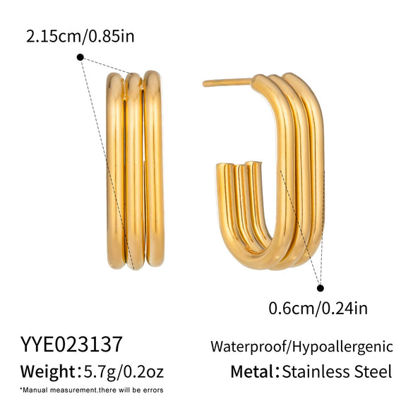 Wholesale Women's Minimalist Geometric Cshaped Stud Earrings Stainless Steel Pvd Furnace Vacuum Real Gold Plated