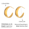 Wholesale Women's Minimalist Geometric Cshaped Wide Hoop Stainless Steel Earrings With Vacuum Real Gold Plating