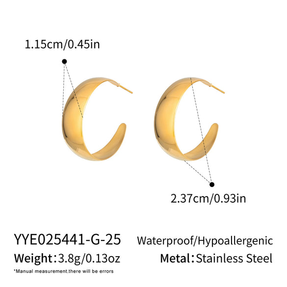 Wholesale Women's Minimalist Geometric Cshaped Wide Hoop Stainless Steel Earrings With Vacuum Real Gold Plating