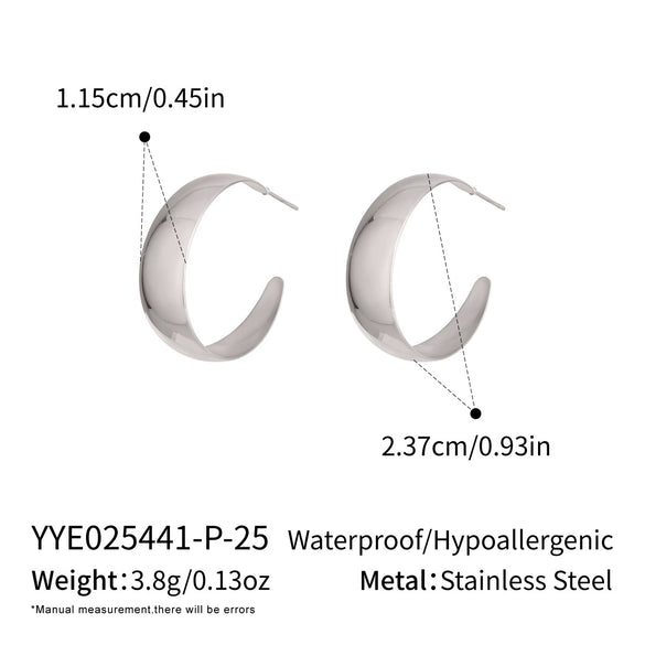 Wholesale Women's Minimalist Geometric Cshaped Wide Hoop Stainless Steel Earrings With Vacuum Real Gold Plating