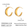 Wholesale Women's Minimalist Geometric Cshaped Wide Hoop Stainless Steel Earrings With Vacuum Real Gold Plating