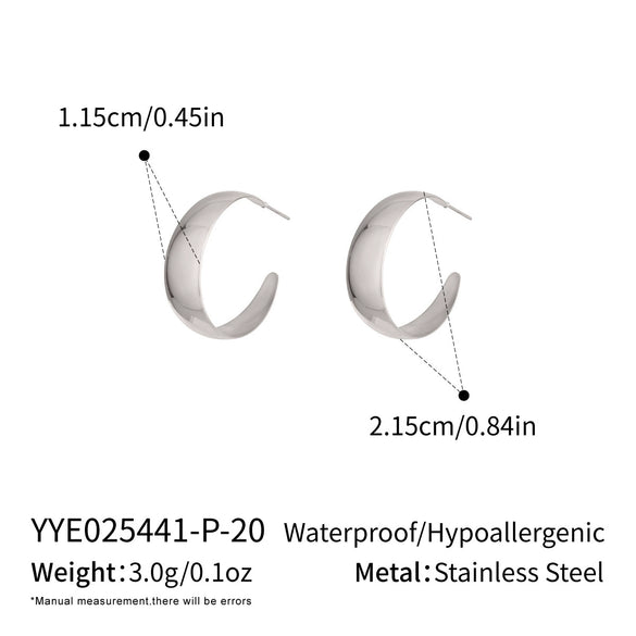 Wholesale Women's Minimalist Geometric Cshaped Wide Hoop Stainless Steel Earrings With Vacuum Real Gold Plating