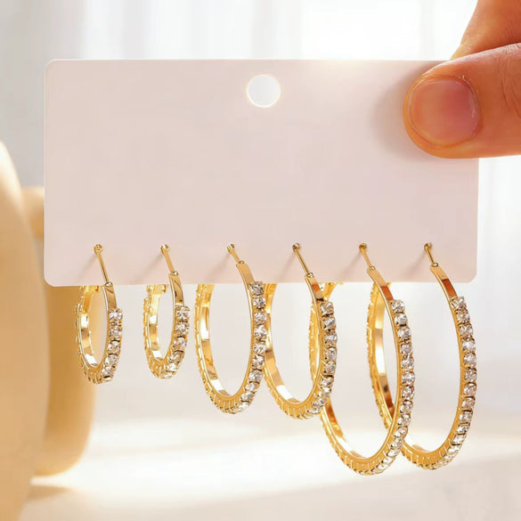 Wholesale Women's Minimalist Geometric Diamond Iron Earrings With 14K Gold Ear Needles Set Of 3 Pairs