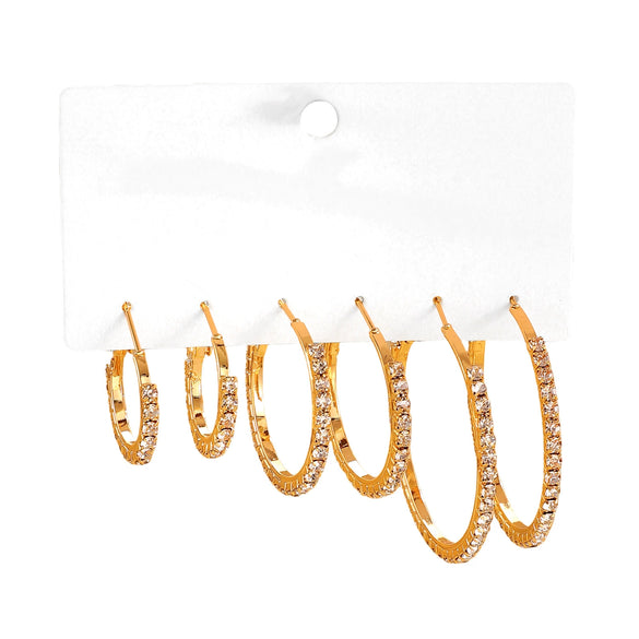 Wholesale Women's Minimalist Geometric Diamond Iron Earrings With 14K Gold Ear Needles Set Of 3 Pairs