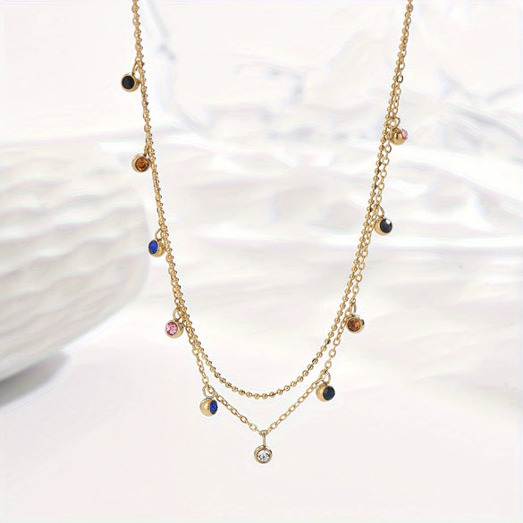 Wholesale Women's Minimalist Geometric Diamondencrusted Titanium Steel Necklace And Bracelet Set With Electroplating