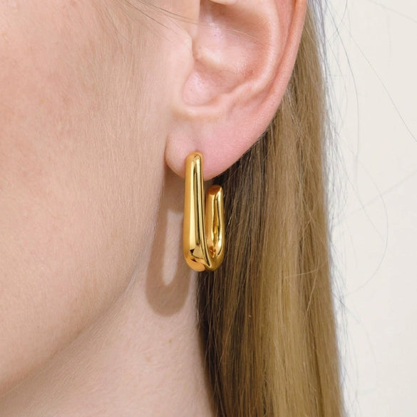 Wholesale Women's Minimalist Geometric Fishhookshaped Stainless Steel Earrings With Vacuum Real Gold Plating