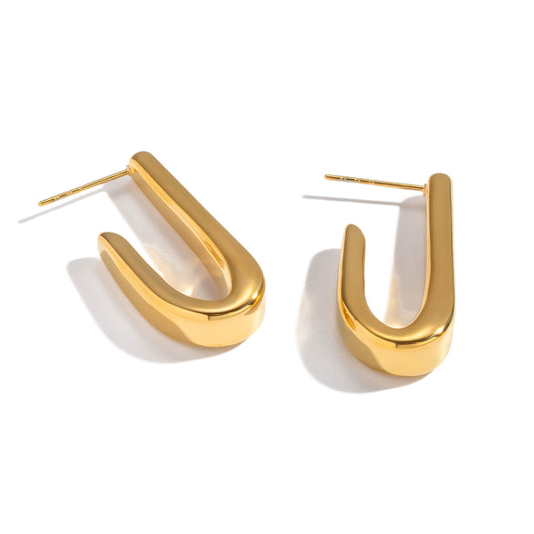 Wholesale Women's Minimalist Geometric Fishhookshaped Stainless Steel Earrings With Vacuum Real Gold Plating
