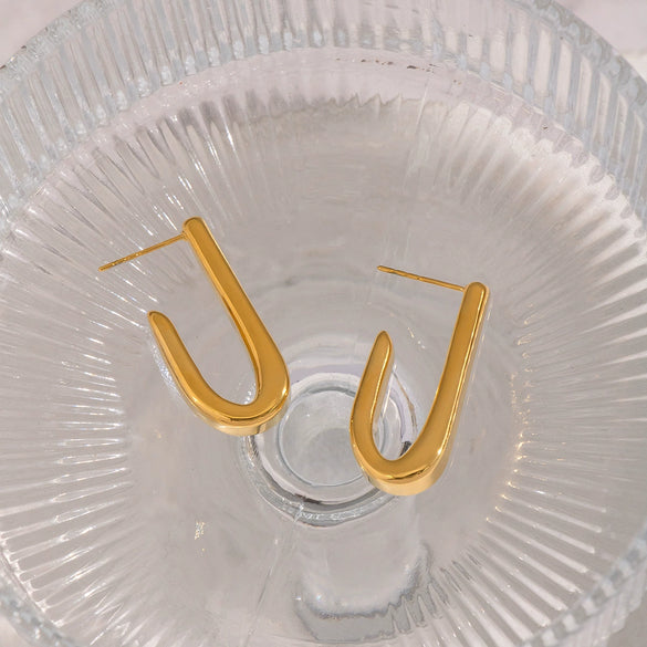 Wholesale Women's Minimalist Geometric Fishhookshaped Stainless Steel Earrings With Vacuum Real Gold Plating