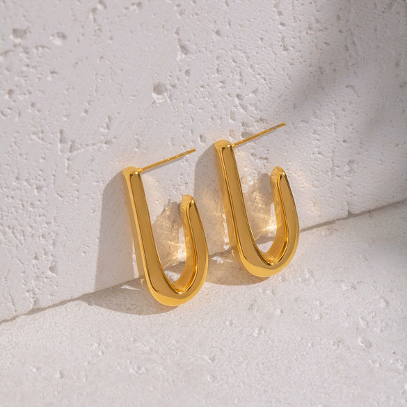 Wholesale Women's Minimalist Geometric Fishhookshaped Stainless Steel Earrings With Vacuum Real Gold Plating
