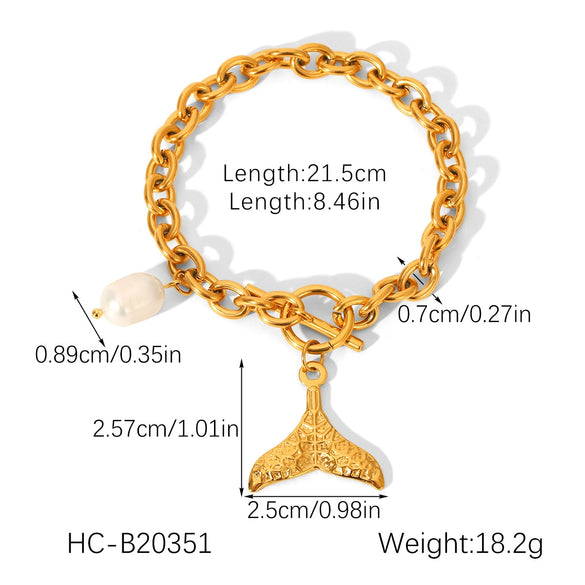Wholesale Women's Minimalist Geometric Fishtail Pendant Ot Buckle Electroplated Stainless Steel Bracelet Jewelry