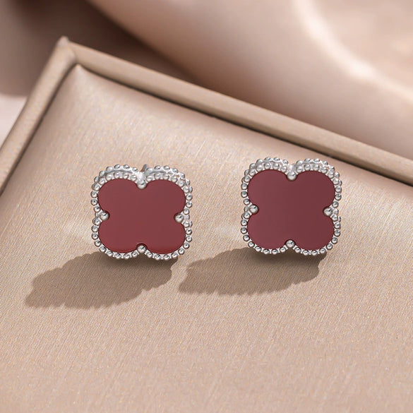 Wholesale Women's Minimalist Geometric Fourleaf Clover Titanium Steel Earrings With Vacuum Furnace Electroplating