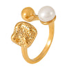 Wholesale Women's Minimalist Geometric Freshwater Pearl Ball Hollow Shaped Titanium Steel 18K Gold Plated Pvd Ring