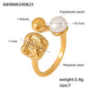 Wholesale Women's Minimalist Geometric Freshwater Pearl Ball Hollow Shaped Titanium Steel 18K Gold Plated Pvd Ring