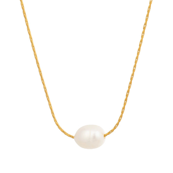 Wholesale Women's Minimalist Geometric Freshwater Pearl Necklace With Stainless Steel Snake Chain Real Gold Plated In The Furnace