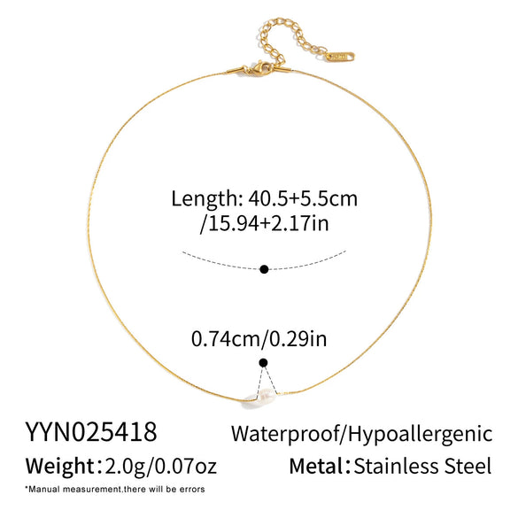 Wholesale Women's Minimalist Geometric Freshwater Pearl Necklace With Stainless Steel Snake Chain Real Gold Plated In The Furnace