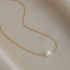 Wholesale Women's Minimalist Geometric Freshwater Pearl Necklace With Stainless Steel Snake Chain Real Gold Plated In The Furnace