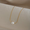 Wholesale Women's Minimalist Geometric Freshwater Pearl Necklace With Stainless Steel Snake Chain Real Gold Plated In The Furnace