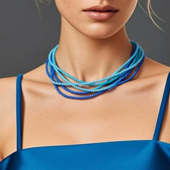 Wholesale Women's Minimalist Geometric Glass And Rice Beads Multilayer Necklace With Electroplating