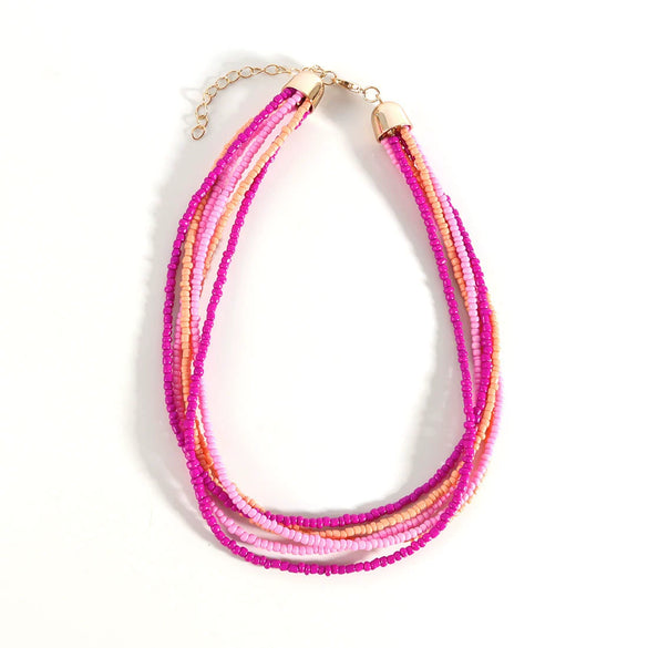 Wholesale Women's Minimalist Geometric Glass And Rice Beads Multilayer Necklace With Electroplating