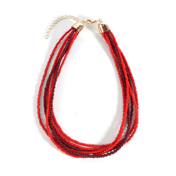 Wholesale Women's Minimalist Geometric Glass And Rice Beads Multilayer Necklace With Electroplating