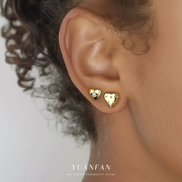 Wholesale Women's Minimalist Geometric Heart Shaped S925 Sterling Silver Zirconia Micro Set Earrings