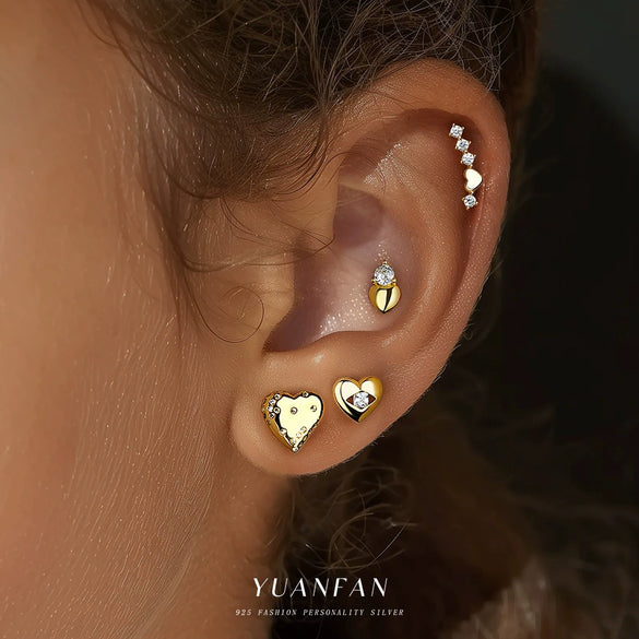 Wholesale Women's Minimalist Geometric Heart Shaped S925 Sterling Silver Zirconia Micro Set Earrings