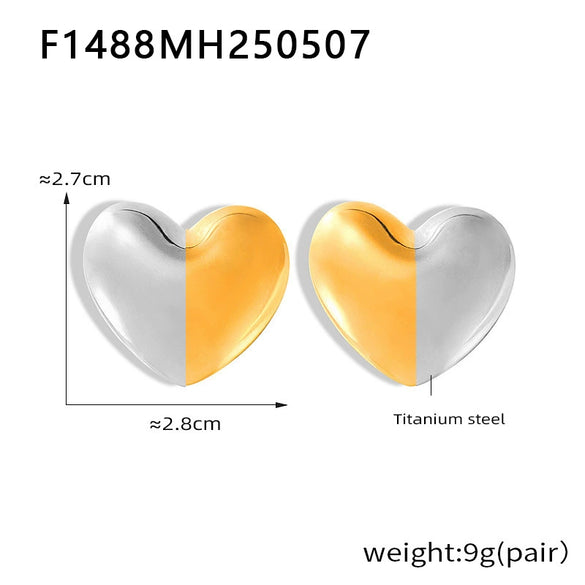 Wholesale Women's Minimalist Geometric Heart 316L Stainless Steel Goldplated Earrings With Electroplating