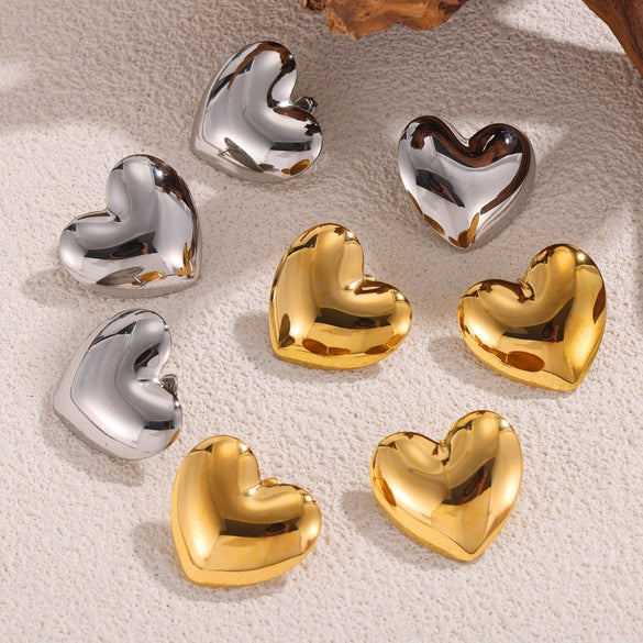 Wholesale Women's Minimalist Geometric Heart 316L Stainless Steel Goldplated Earrings With Electroplating