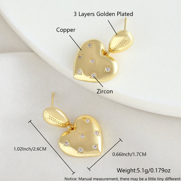 Wholesale Women's Minimalist Geometric Heartshaped Copper Earrings With Electroplating