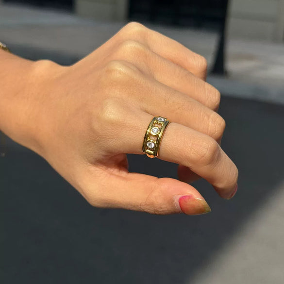 Wholesale Women's Minimalist Geometric Hollow Out Stainless Steel Open Ring With 18K Gold Electroplating