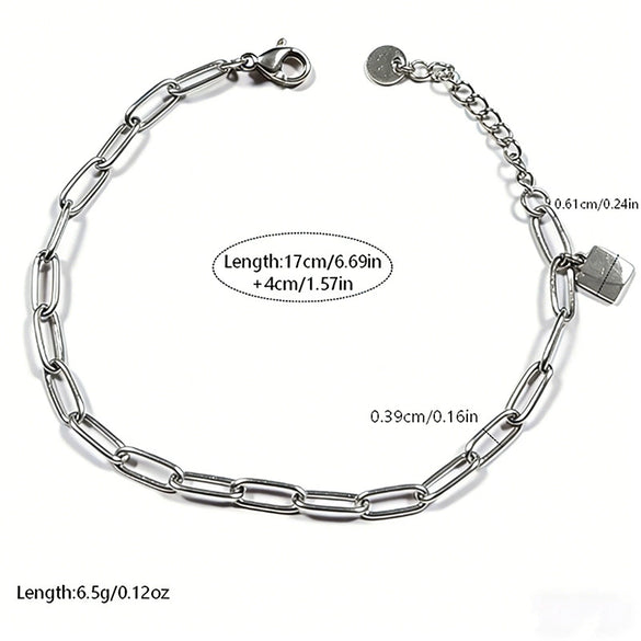 Wholesale Women's Minimalist Geometric Hollow Square Stainless Steel Vacuum Plated Paperclip Chain Bracelet With Extension Chain