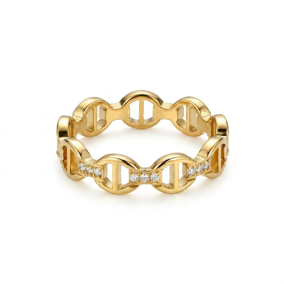 Wholesale Women's Minimalist Geometric Hollowout Diamondencrusted Goldplated Ring