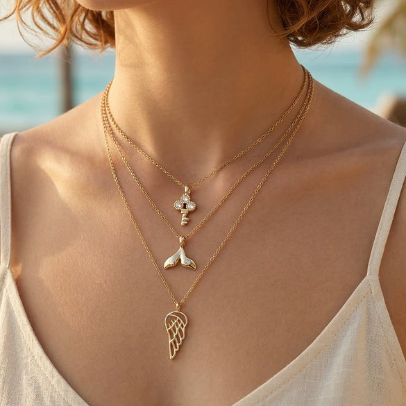 Wholesale Women's Minimalist Geometric Mermaid Tail Pendant 925 Silver Electroplated Cross Chain Necklace