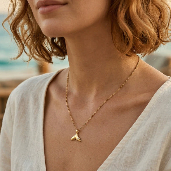 Wholesale Women's Minimalist Geometric Mermaid Tail Pendant 925 Silver Electroplated Cross Chain Necklace
