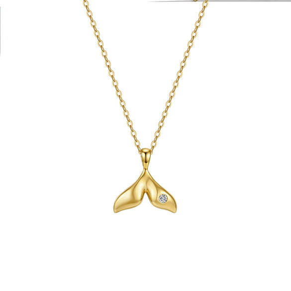 Wholesale Women's Minimalist Geometric Mermaid Tail Pendant 925 Silver Electroplated Cross Chain Necklace