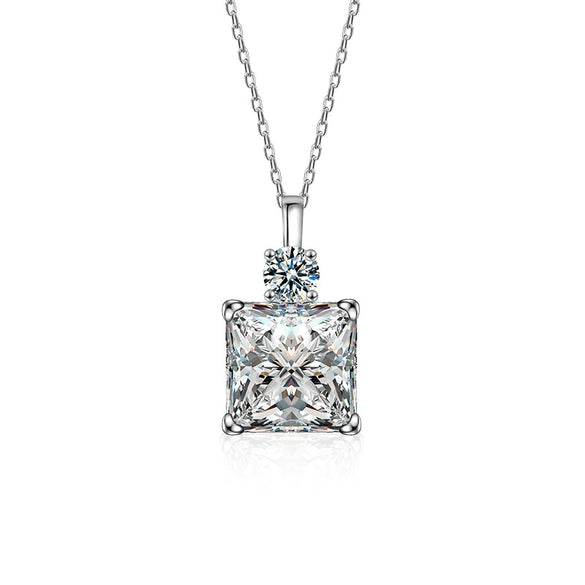 Wholesale Women's Minimalist Geometric Moissanite S925 Silver Square Pendant Cross Chain Necklace