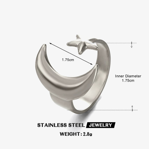 Wholesale Women's Minimalist Geometric Moon Star Stainless Steel Electroplated Ring