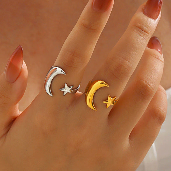 Wholesale Women's Minimalist Geometric Moon Star Stainless Steel Electroplated Ring