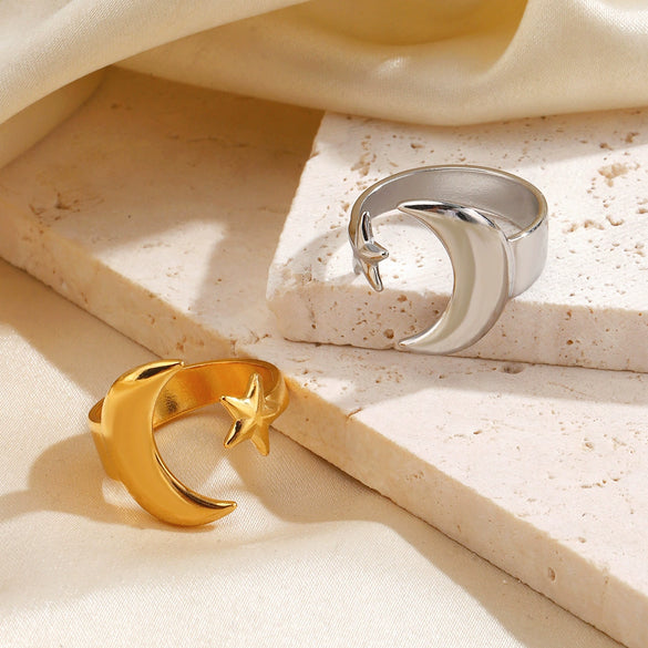 Wholesale Women's Minimalist Geometric Moon Star Stainless Steel Electroplated Ring
